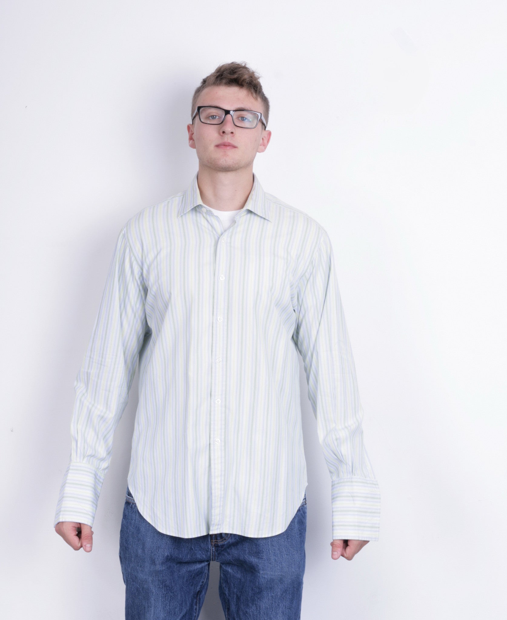 T.M. Lewin Mens 16.5 34.5 XL Formal Shirt Cotton Long Sleeve Striped White - RetrospectClothes