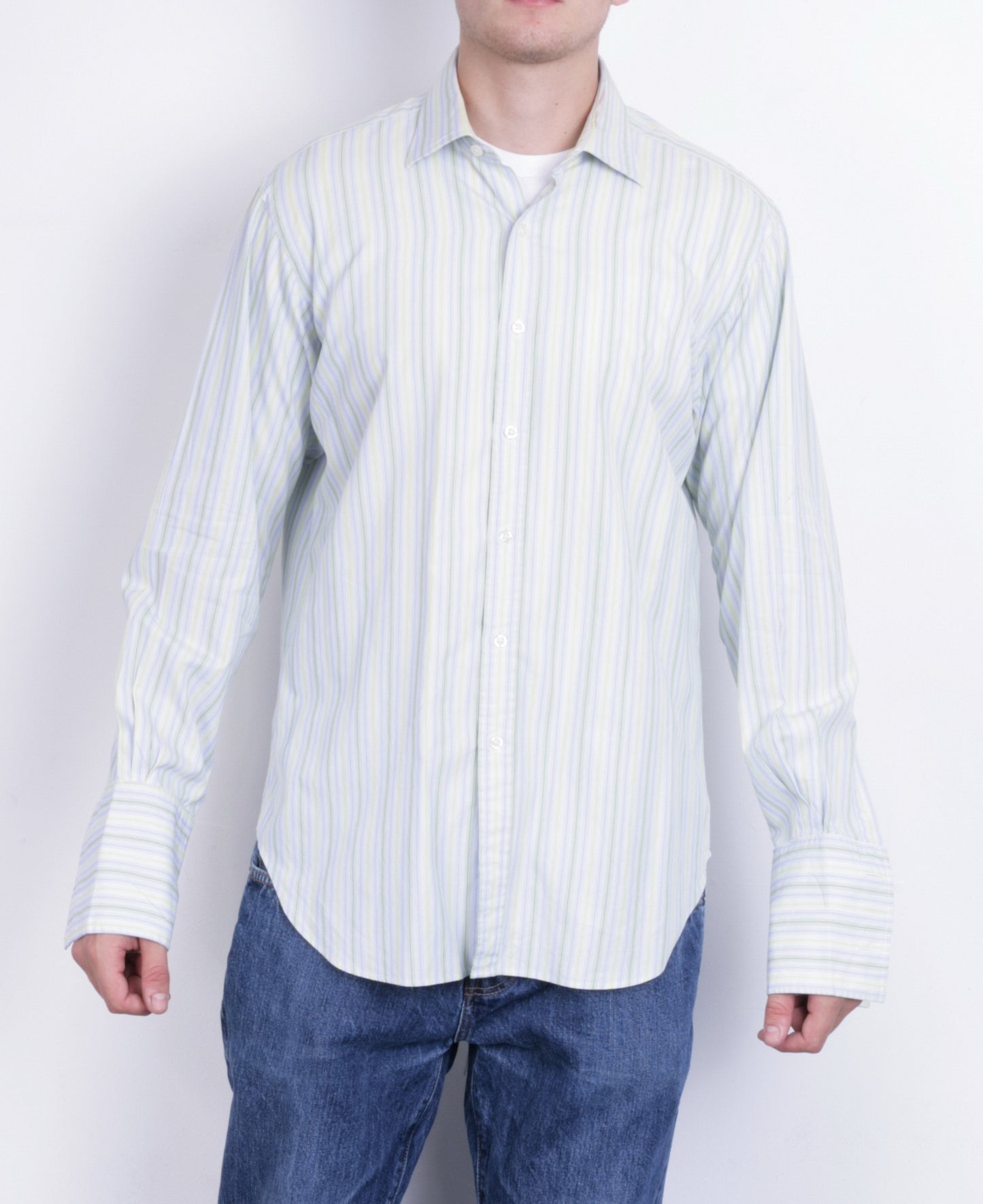T.M. Lewin Mens 16.5 34.5 XL Formal Shirt Cotton Long Sleeve Striped White - RetrospectClothes