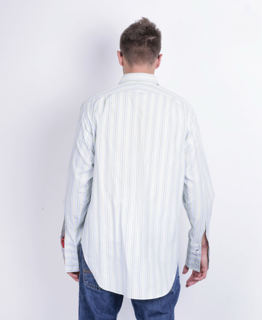 T.M. Lewin Mens 16.5 34.5 XL Formal Shirt Cotton Long Sleeve Striped White - RetrospectClothes