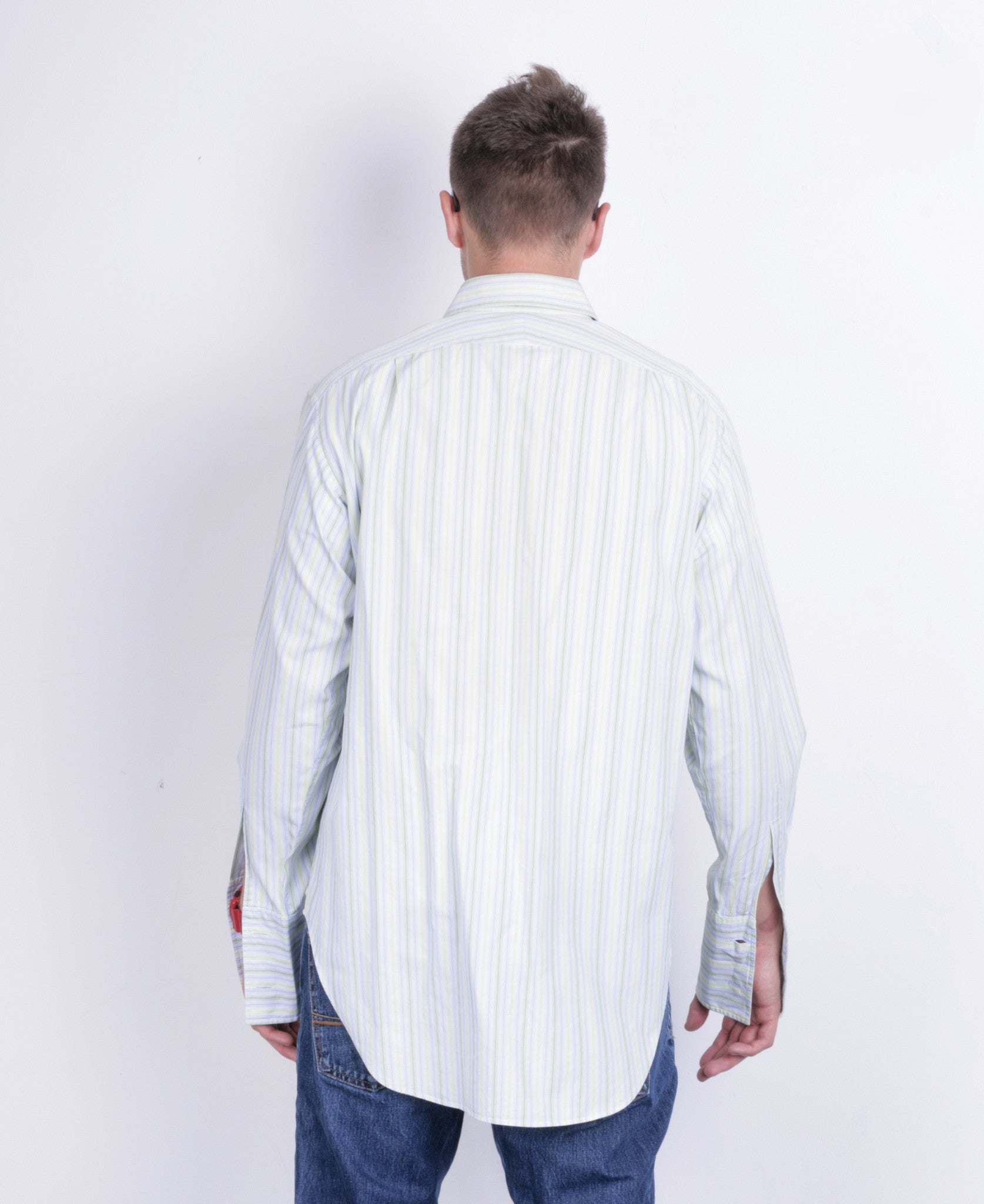 T.M. Lewin Mens 16.5 34.5 XL Formal Shirt Cotton Long Sleeve Striped White - RetrospectClothes