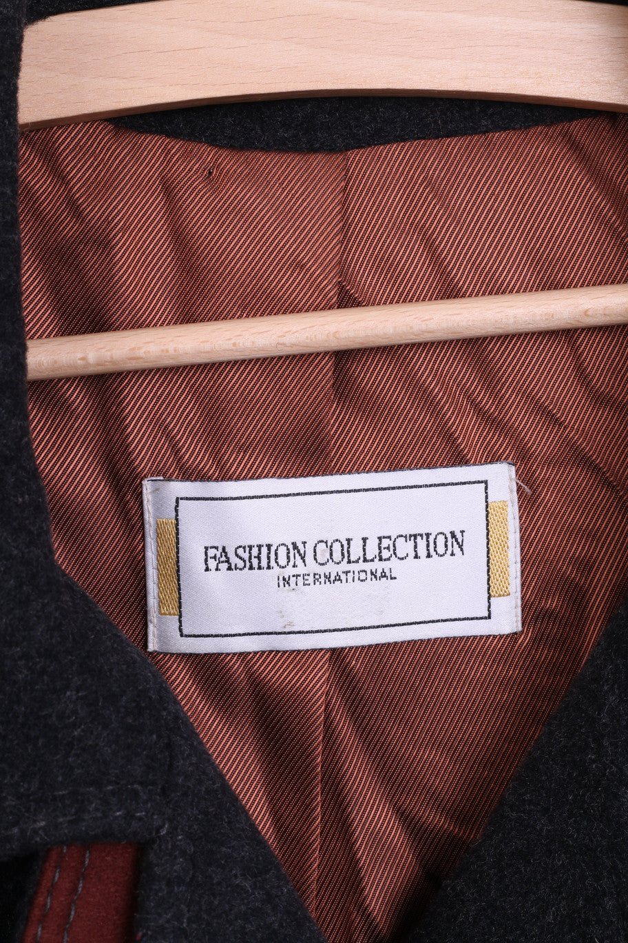 Fashion Collection International Womens 21 L Coat Wool Grey Single Breasted Vintage - RetrospectClothes