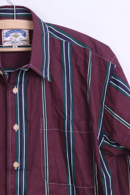 JEAN PHILLIPE Mens S Casual Shirt Purple Striped Cotton - RetrospectClothes