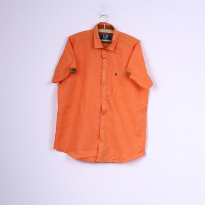 Louis Philippe Mens XL Casual Shirt Orange Cotton Authentic Sportswear Top