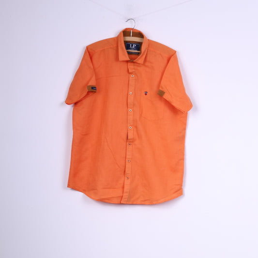 Louis Philippe Mens XL Casual Shirt Orange Cotton Authentic Sportswear Top