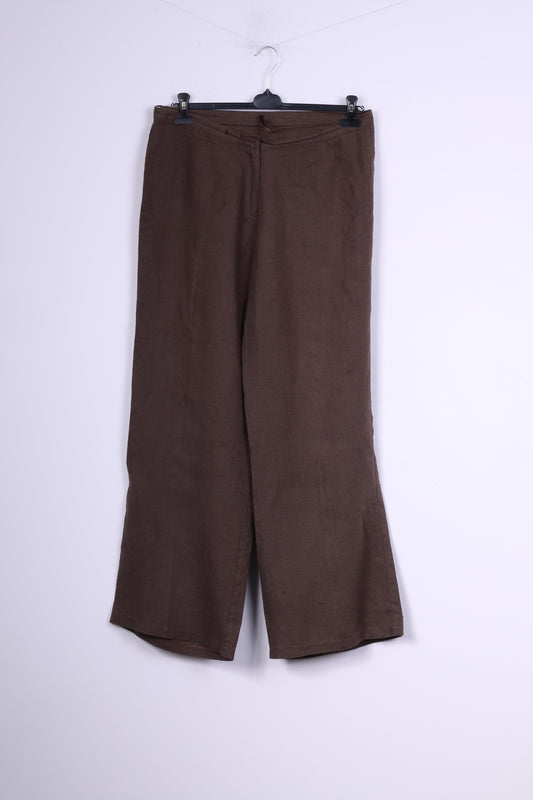 Ulla Popken Womens 20 Trousers 100% Linen Brown Wide Leg Casual Pants