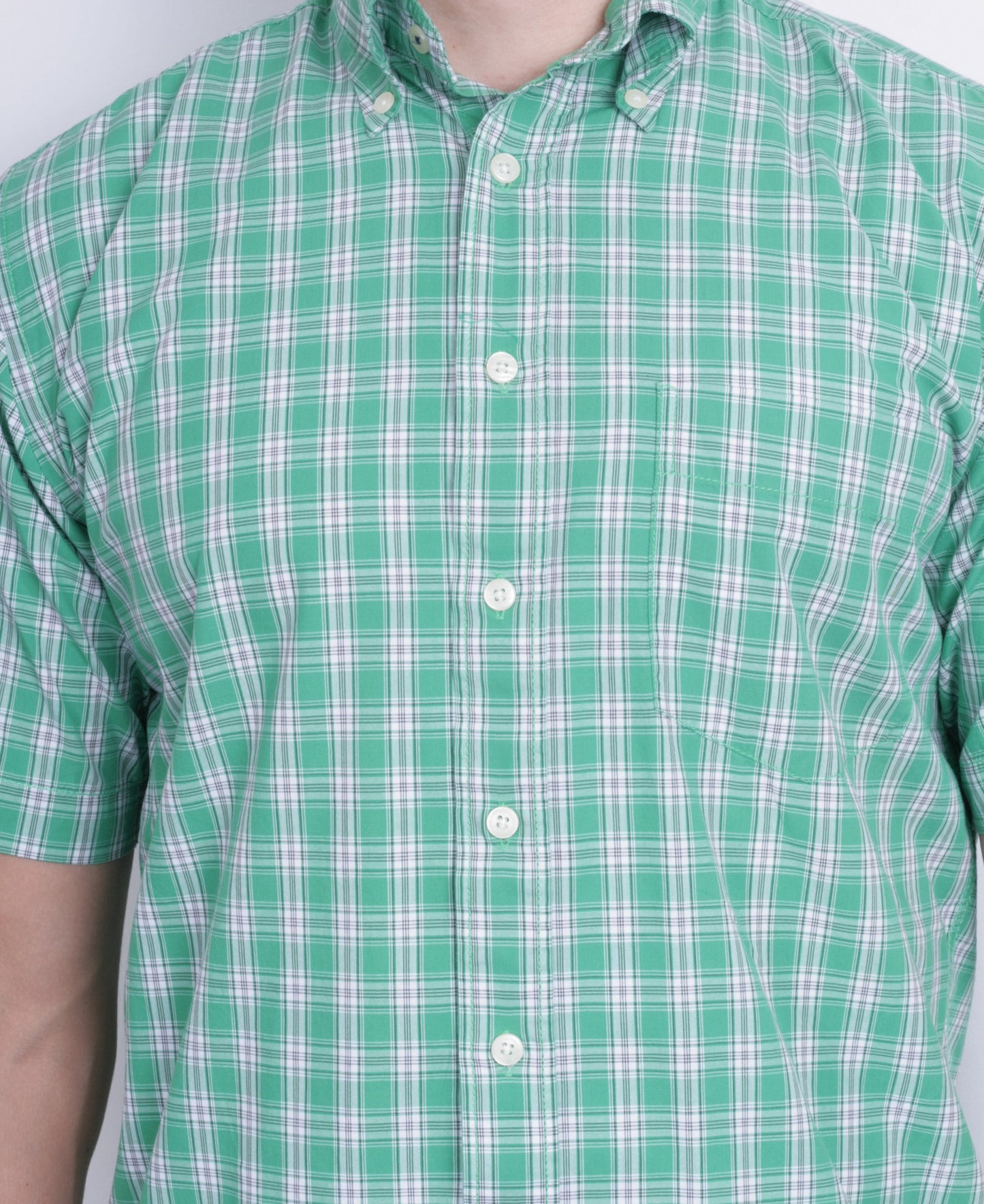 A.W. Dunmore Mens S Casual Shirt Green Check Cotton Short Sleeve - RetrospectClothes