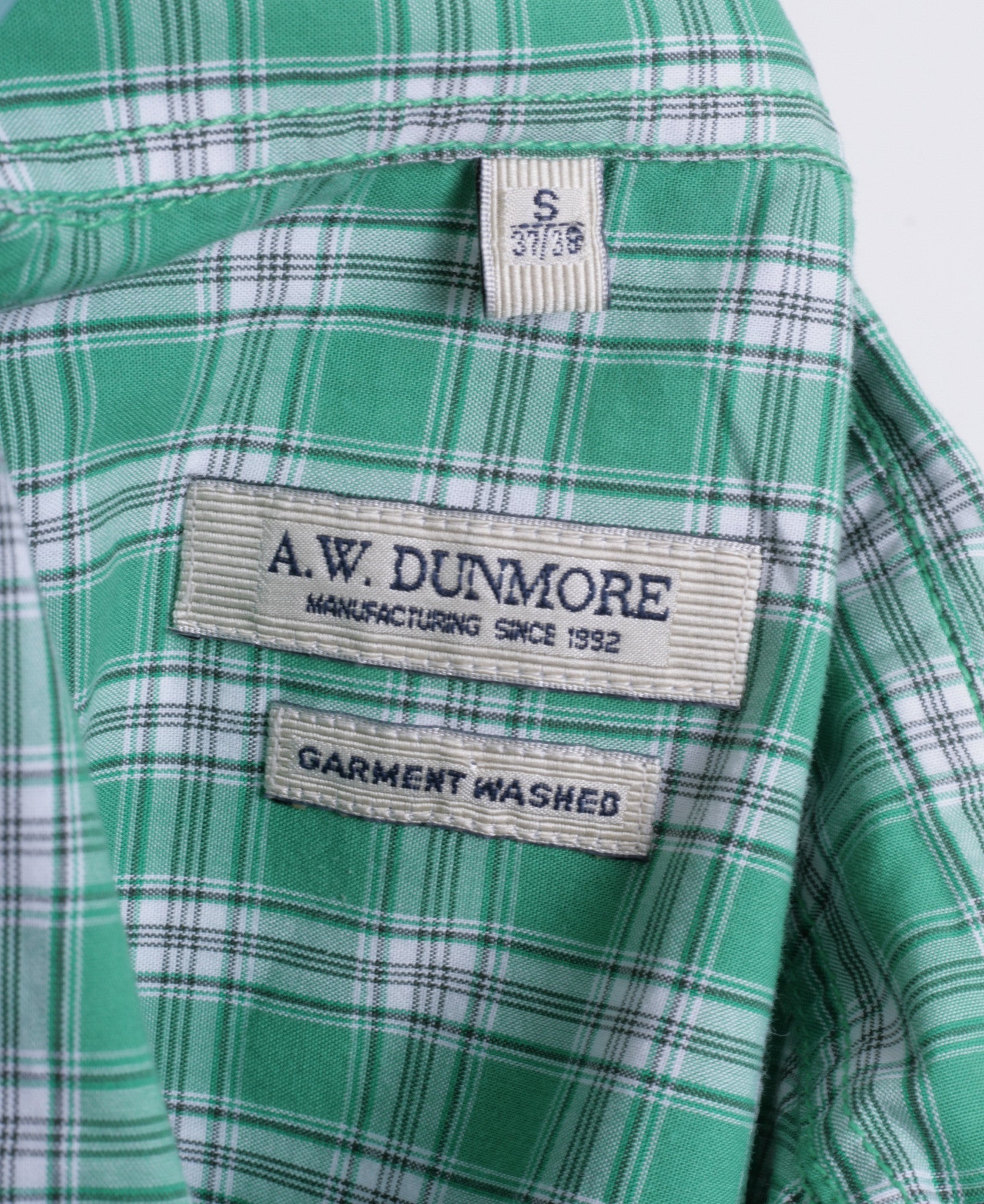 A.W. Dunmore Mens S Casual Shirt Green Check Cotton Short Sleeve - RetrospectClothes