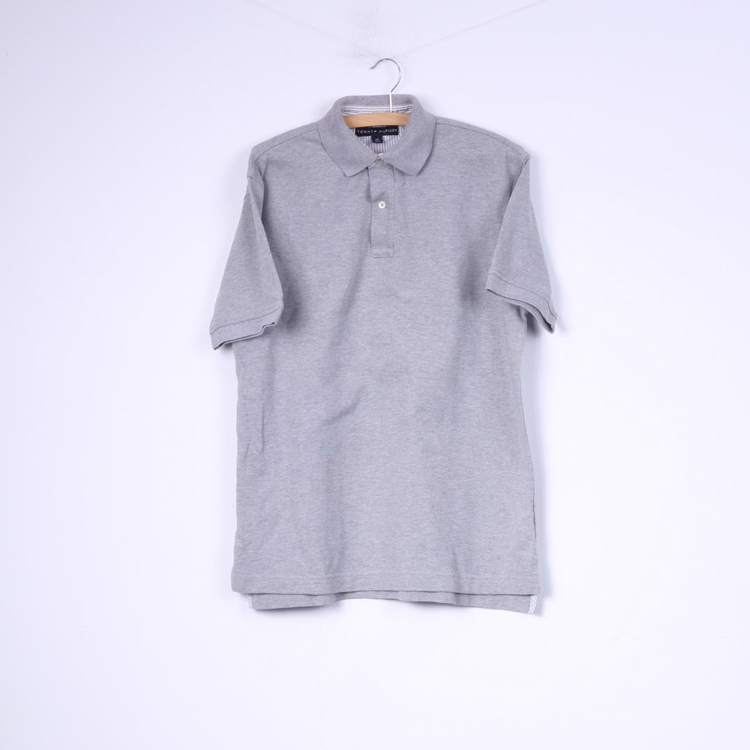 Tommy Hilfiger Polo S pour homme en coton gris avec boutons et haut détaillé 