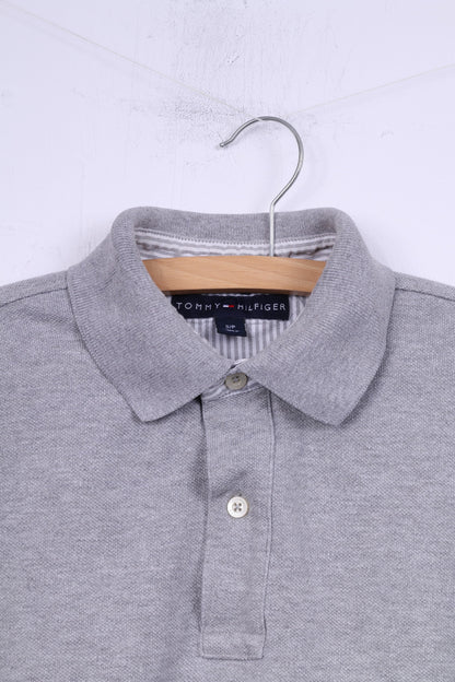 Tommy Hilfiger Polo S pour homme en coton gris avec boutons et haut détaillé 