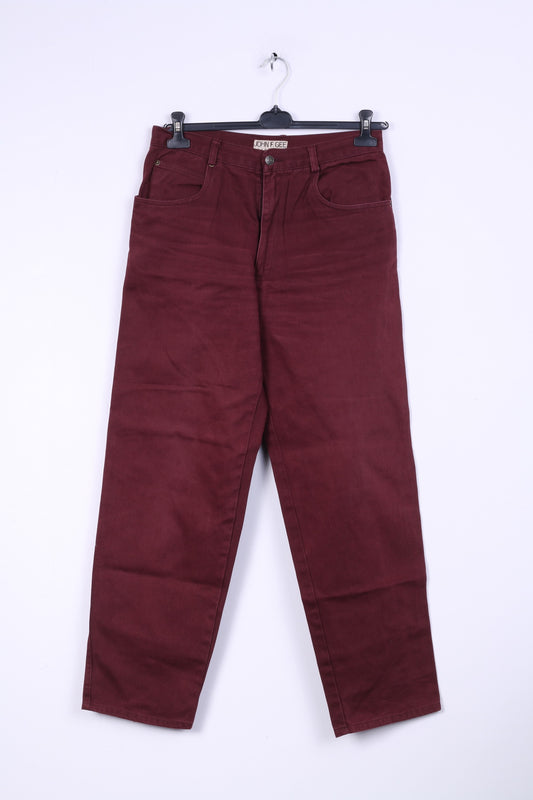 John F.Gee Mens 48 Jeans Trousers Burgundy Cotton Straight Leg Pants