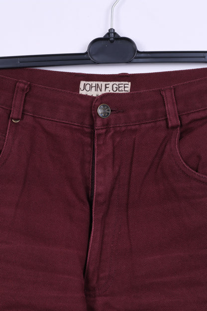 John F.Gee Pantalon en jean 48 pour homme en coton bordeaux à jambe droite