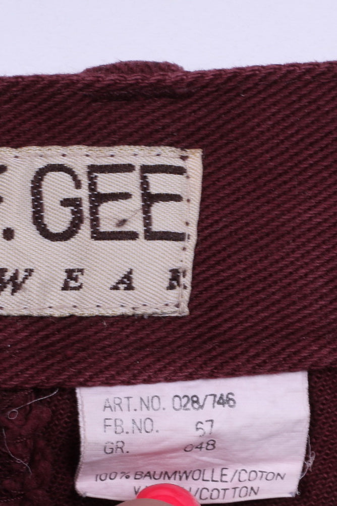 John F.Gee Mens 48 Jeans Trousers Burgundy Cotton Straight Leg Pants