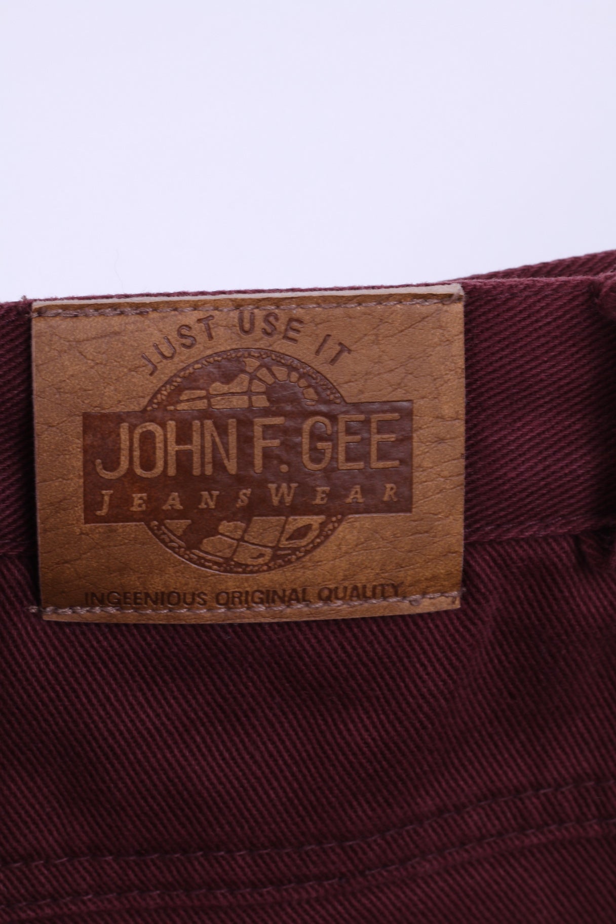 John F.Gee Mens 48 Jeans Trousers Burgundy Cotton Straight Leg Pants
