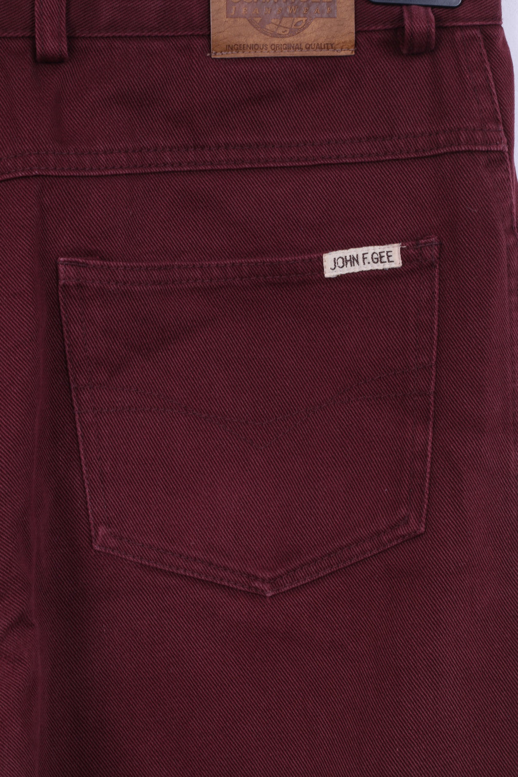 John F.Gee Mens 48 Jeans Trousers Burgundy Cotton Straight Leg Pants