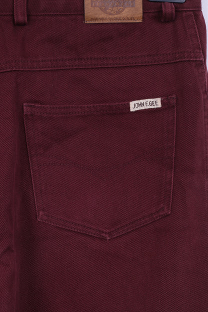 John F.Gee Pantalon en jean 48 pour homme en coton bordeaux à jambe droite