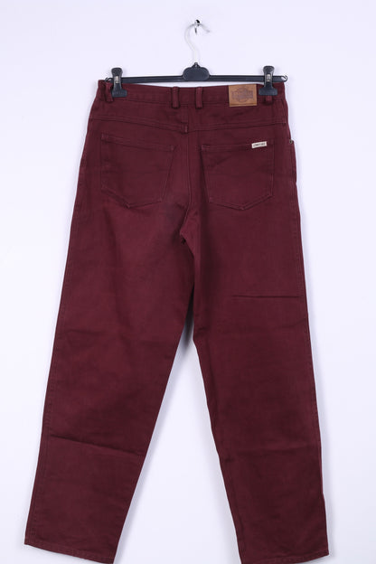 John F.Gee Pantalon en jean 48 pour homme en coton bordeaux à jambe droite