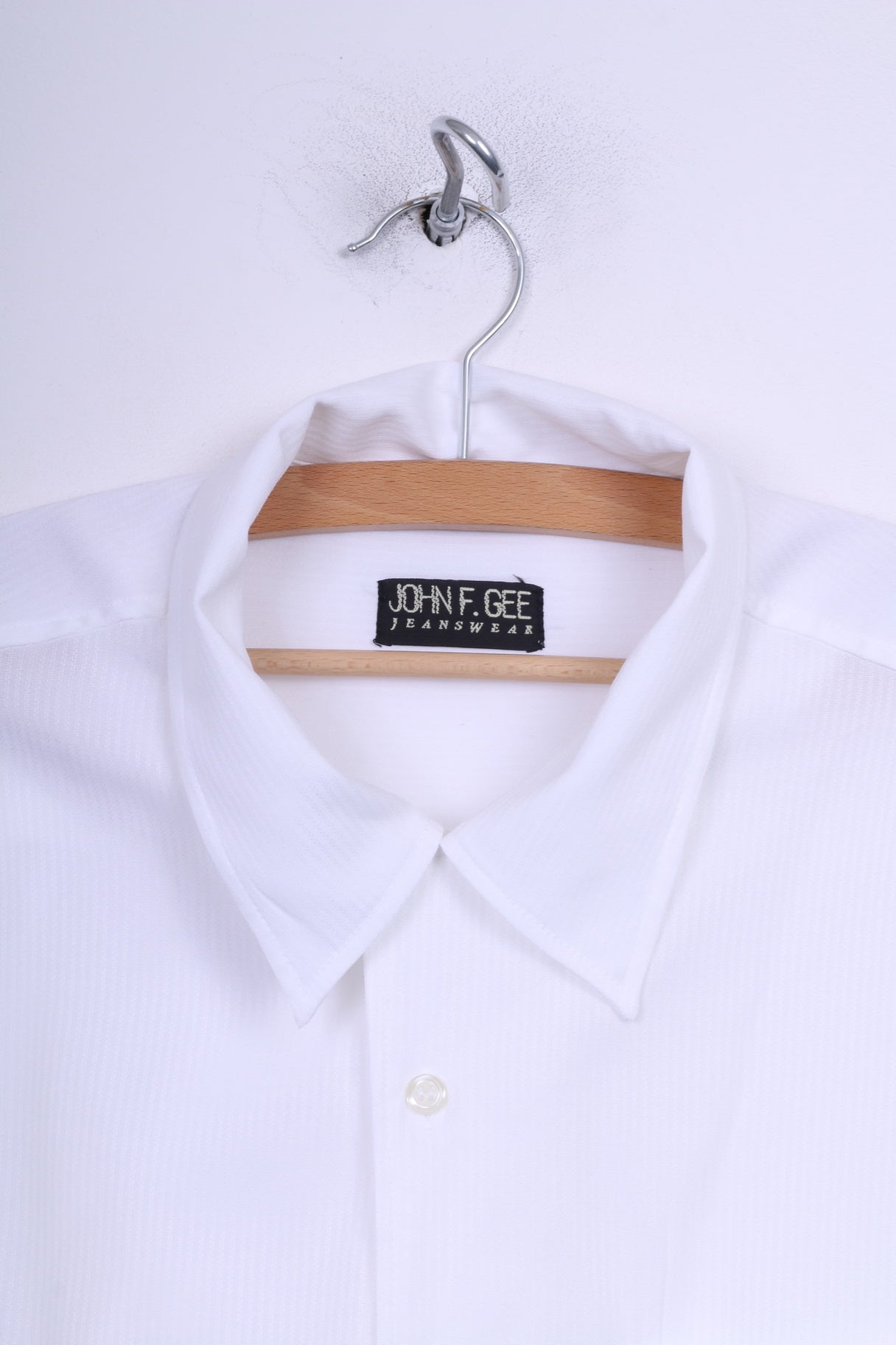 John F.Gee Chemise décontractée pour homme 41/42 XL Blanc à manches longues 