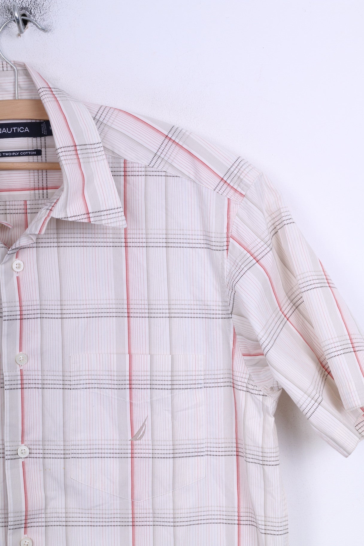 Camicia casual da uomo Nautica M a quadri in cotone ecru a maniche corte