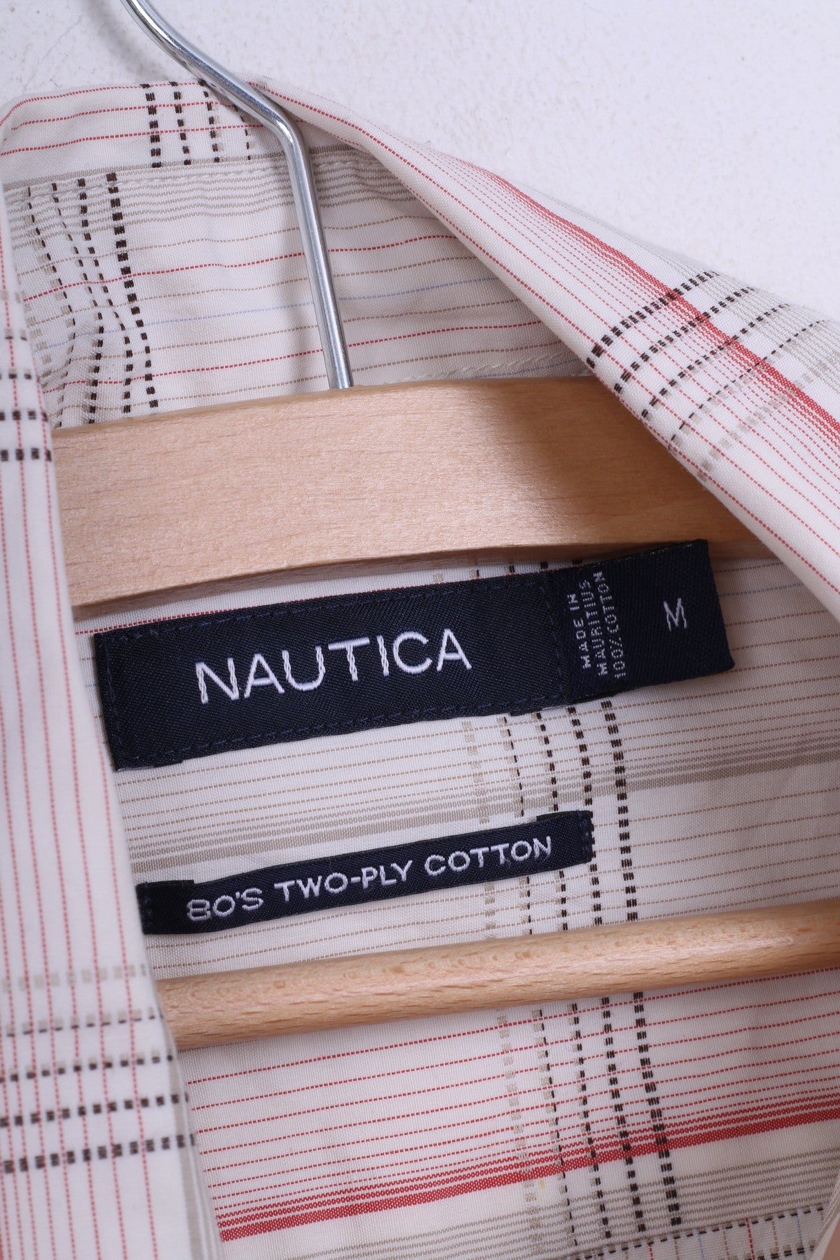 Camicia casual da uomo Nautica M a quadri in cotone ecru a maniche corte