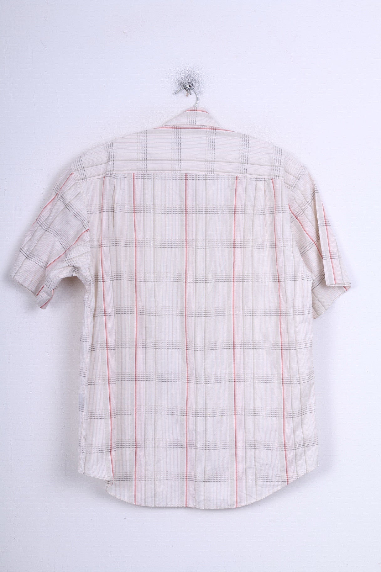 Nautica Mens M Casual Shirt Check Ecru Cotton Short Sleeve