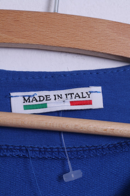 Felpa M da donna Made in Italy in cotone blu girocollo con grafica Big Lips