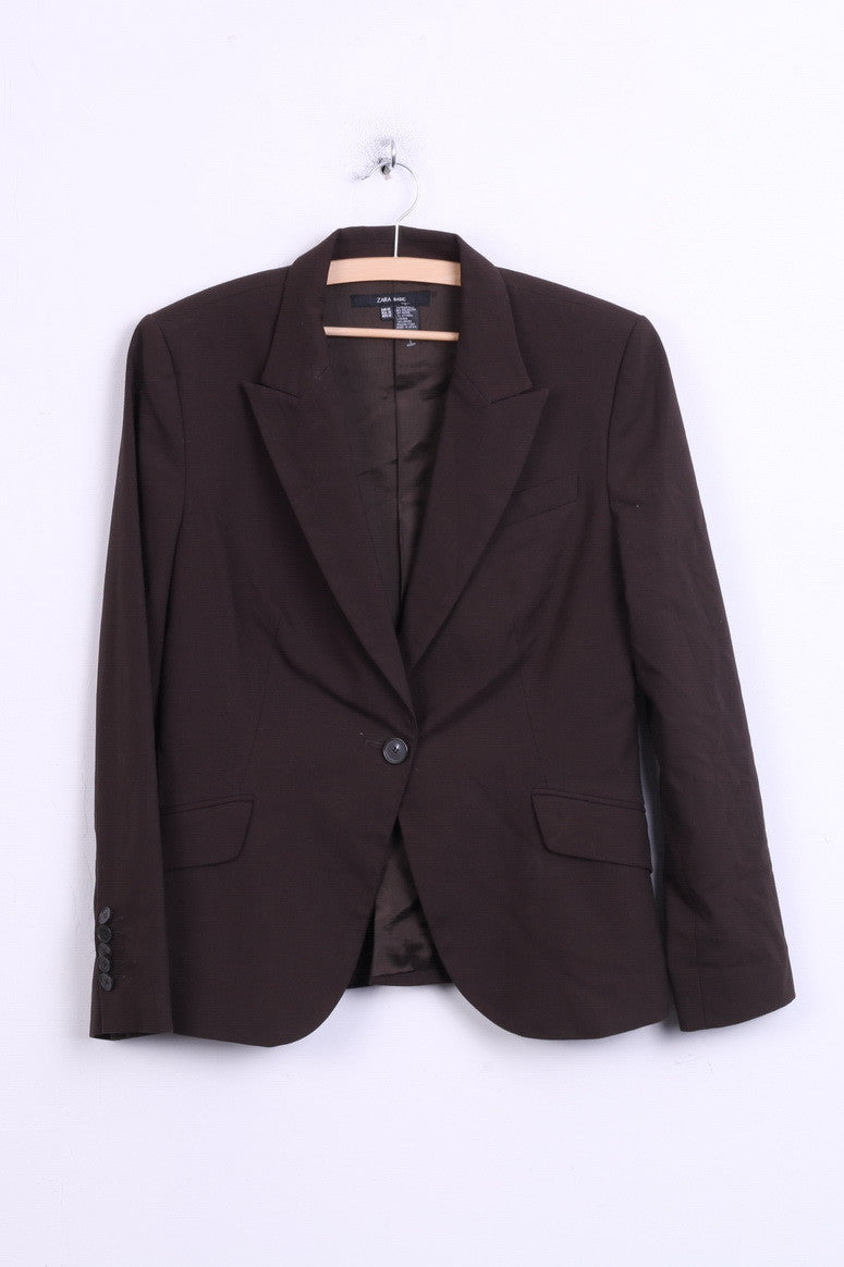 ZARA Basic Womens 42 L Jacket Blazer Brown Single Breasted - RetrospectClothes