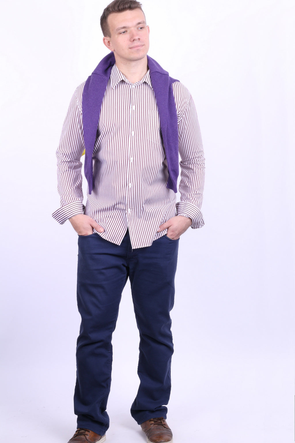 GAP Clothing Mens XL Casual Shirt Striped Cotton White - RetrospectClothes