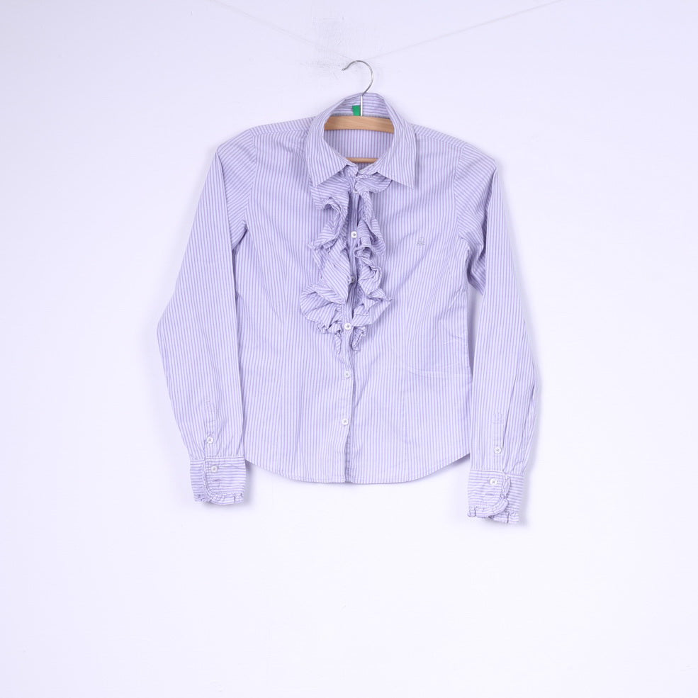 United Colors Of Benetton Girls XL 10-11 Age Casual Shirt Striped Violet Ruffle Top