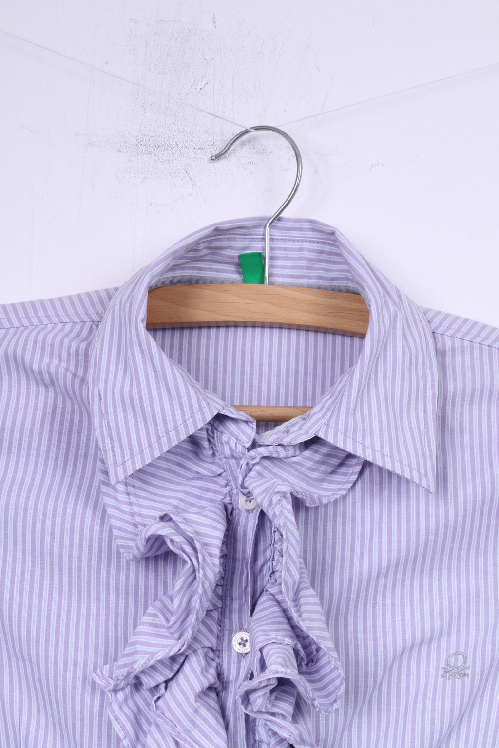 United Colors Of Benetton Girls XL 10-11 Age Casual Shirt Striped Violet Ruffle Top