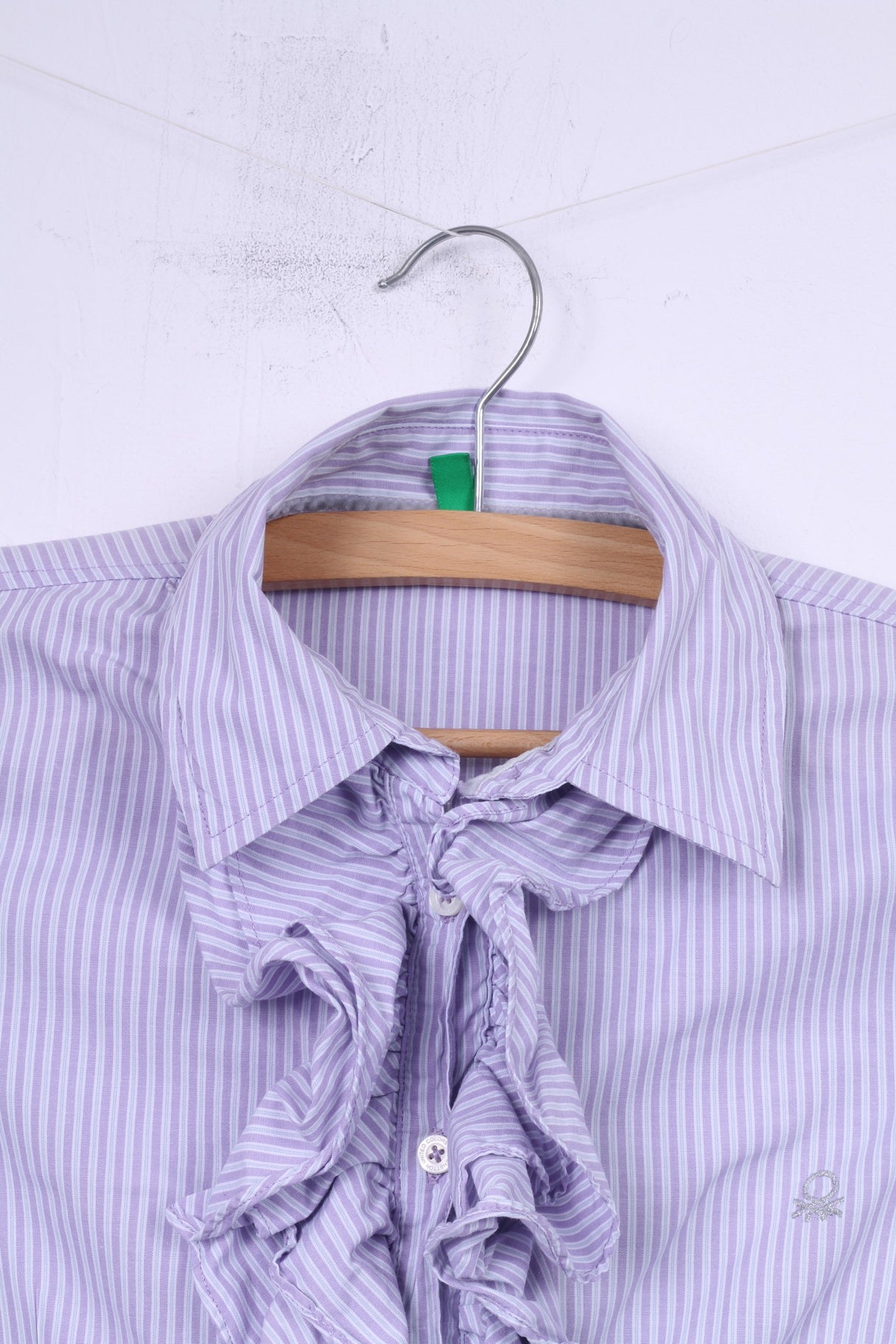 United Colors Of Benetton Girls XL 10-11 Age Casual Shirt Striped Violet Ruffle Top