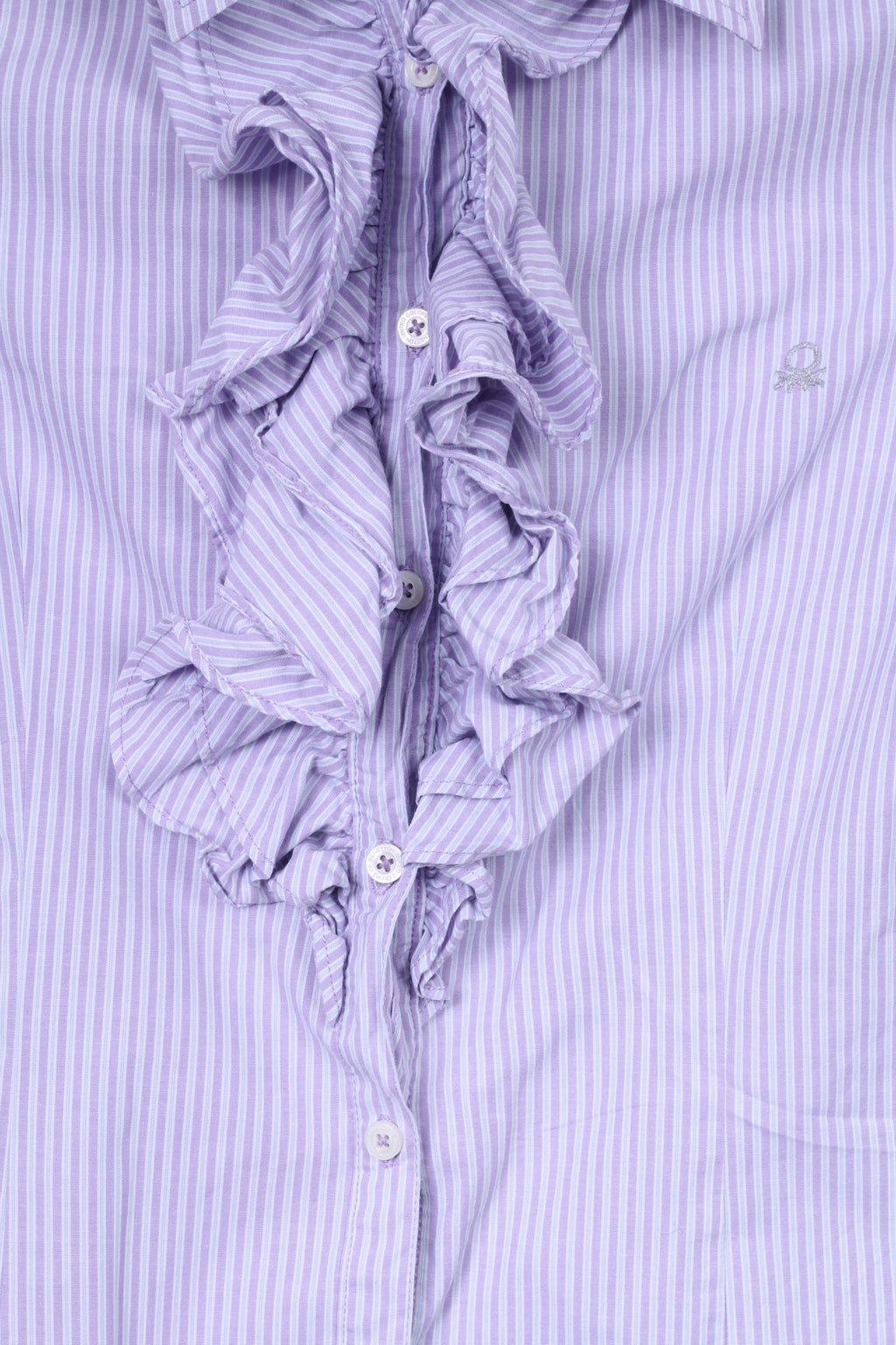 United Colors Of Benetton Girls XL 10-11 Age Casual Shirt Striped Violet Ruffle Top