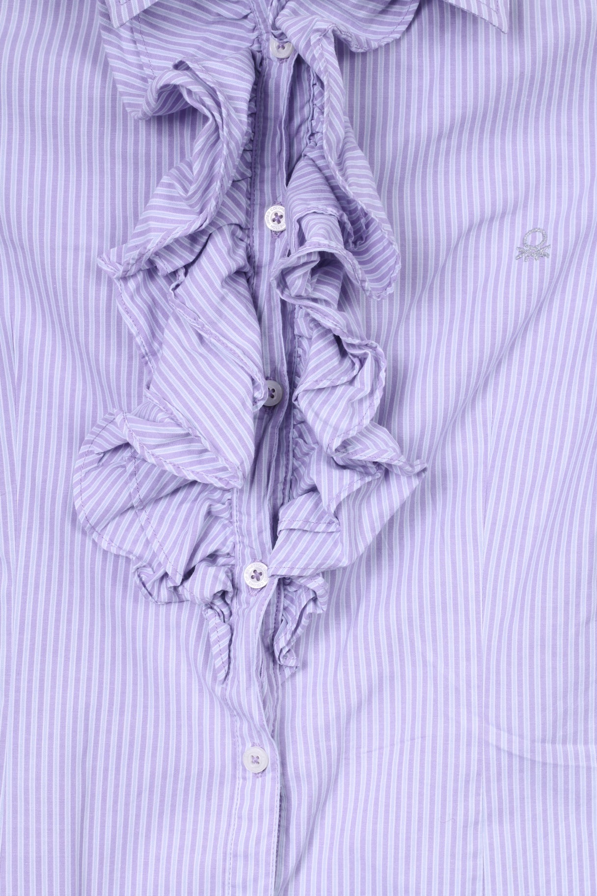 United Colors Of Benetton Girls XL 10-11 Age Casual Shirt Striped Violet Ruffle Top