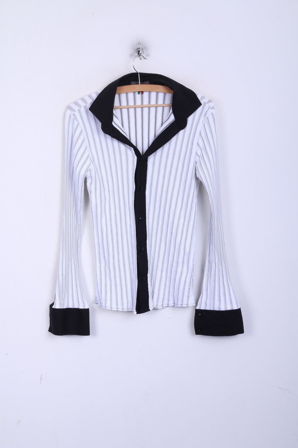 TIPO'S Womens L Casual Shirt White Long Sleeve Striped Italy Nylon