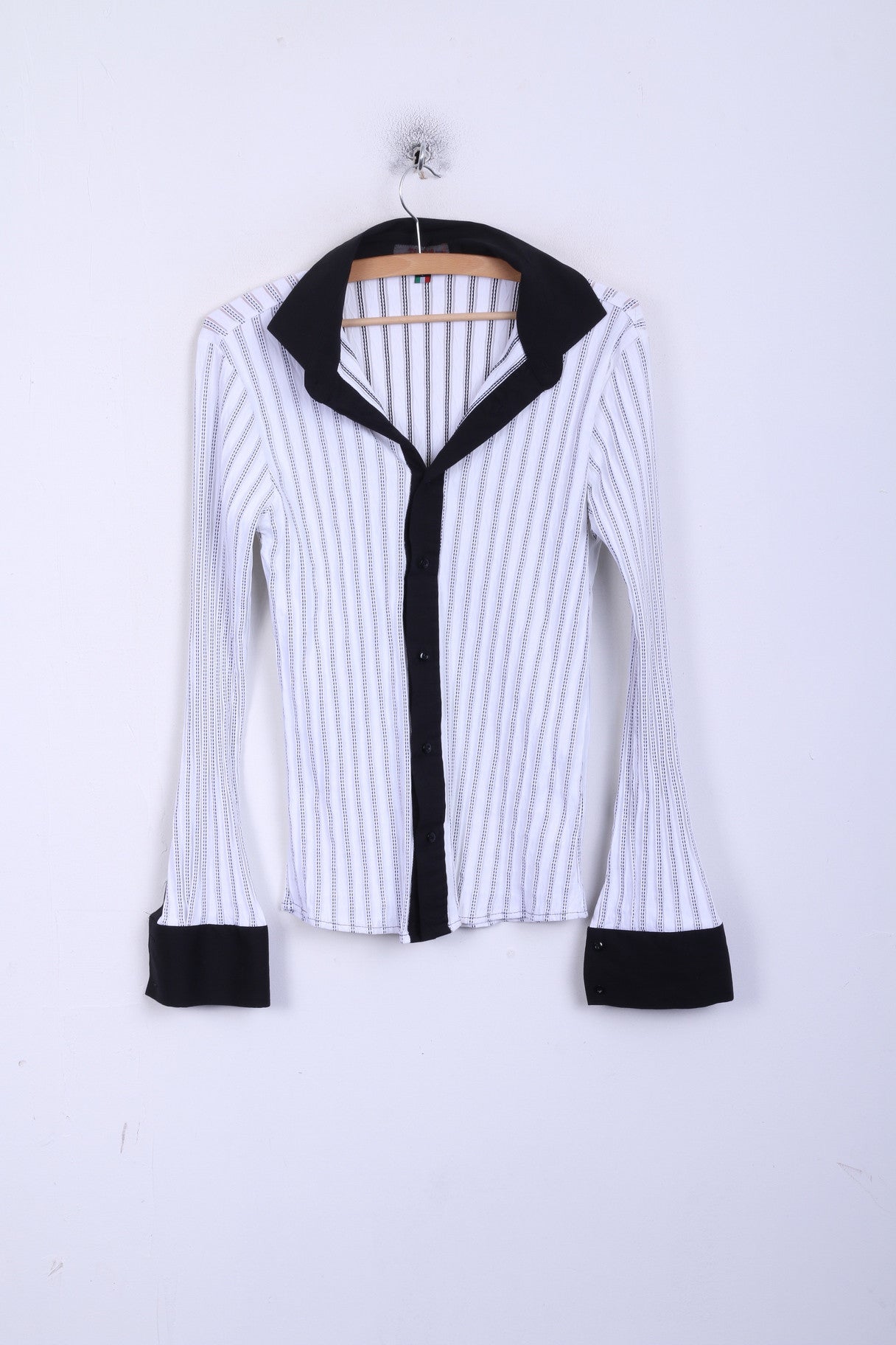 TIPO'S Womens L Casual Shirt White Long Sleeve Striped Italy Nylon