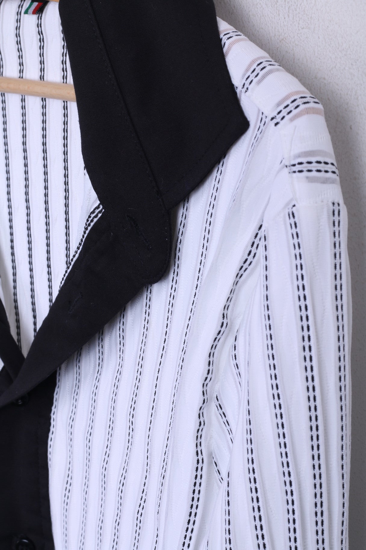 TIPO'S Womens L Casual Shirt White Long Sleeve Striped Italy Nylon