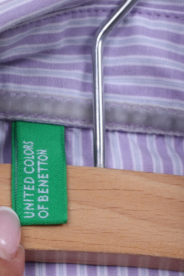 United Colors Of Benetton Girls XL 10-11 Age Casual Shirt Striped Violet Ruffle Top