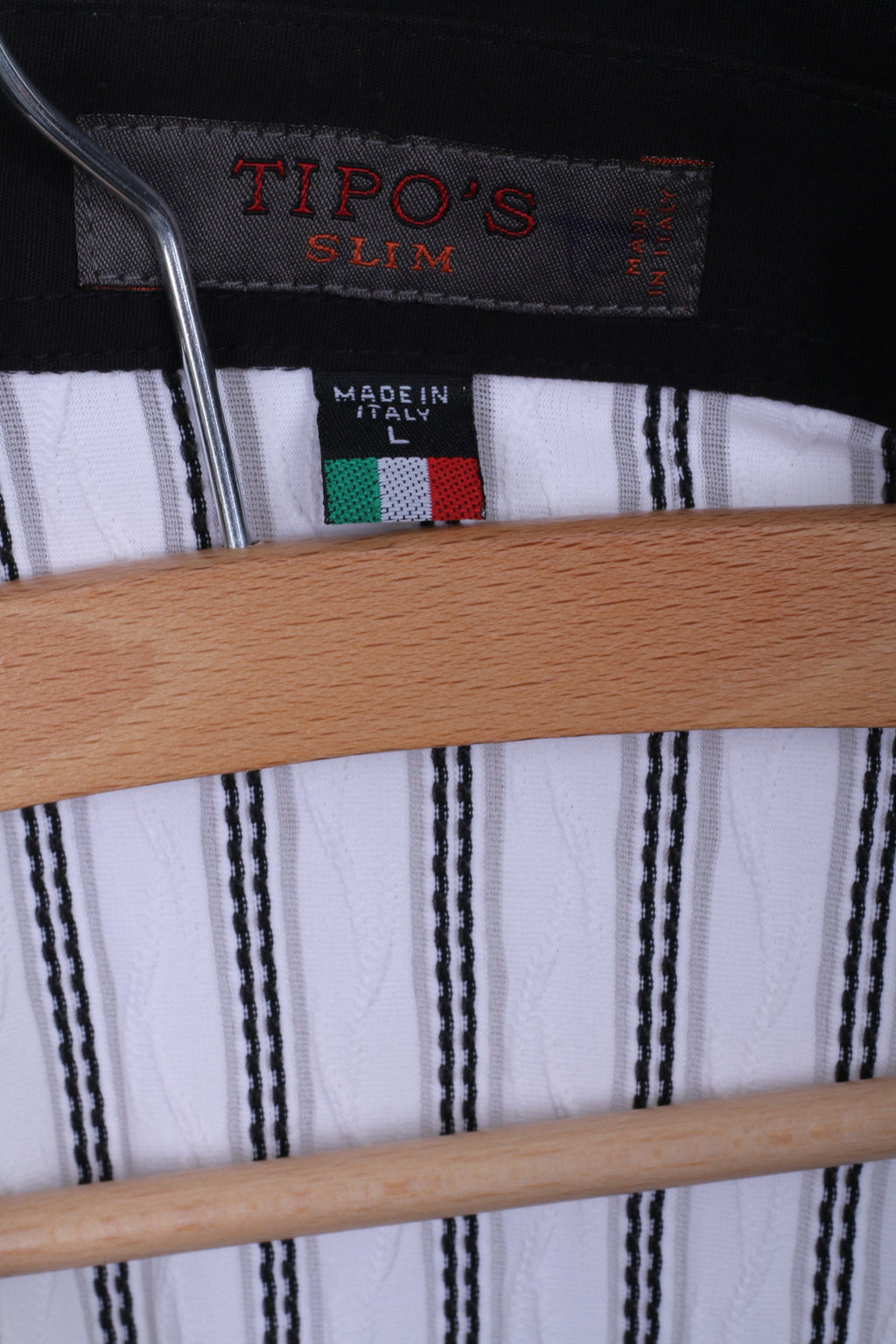 TIPO'S Womens L Casual Shirt White Long Sleeve Striped Italy Nylon