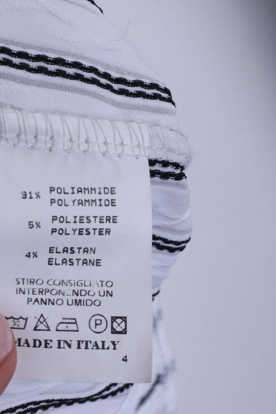 TIPO'S Womens L Casual Shirt White Long Sleeve Striped Italy Nylon