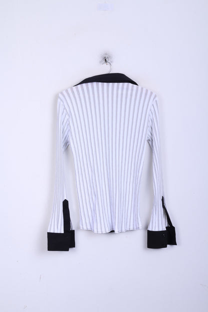 TIPO'S Womens L Casual Shirt White Long Sleeve Striped Italy Nylon