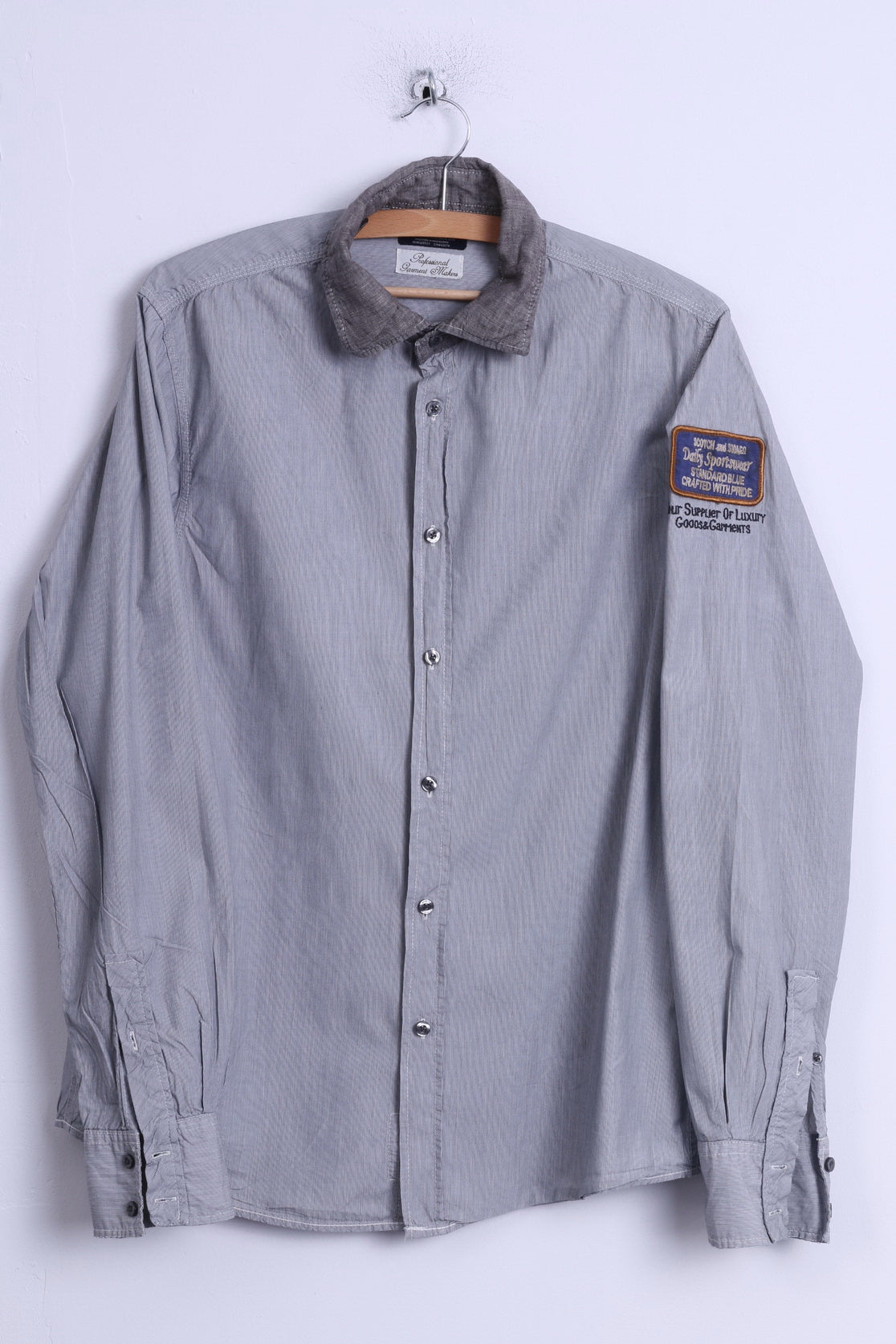 Camicia casual da uomo Scotch &amp; Soda L in cotone grigio, abbigliamento sportivo quotidiano, manica lunga leggera