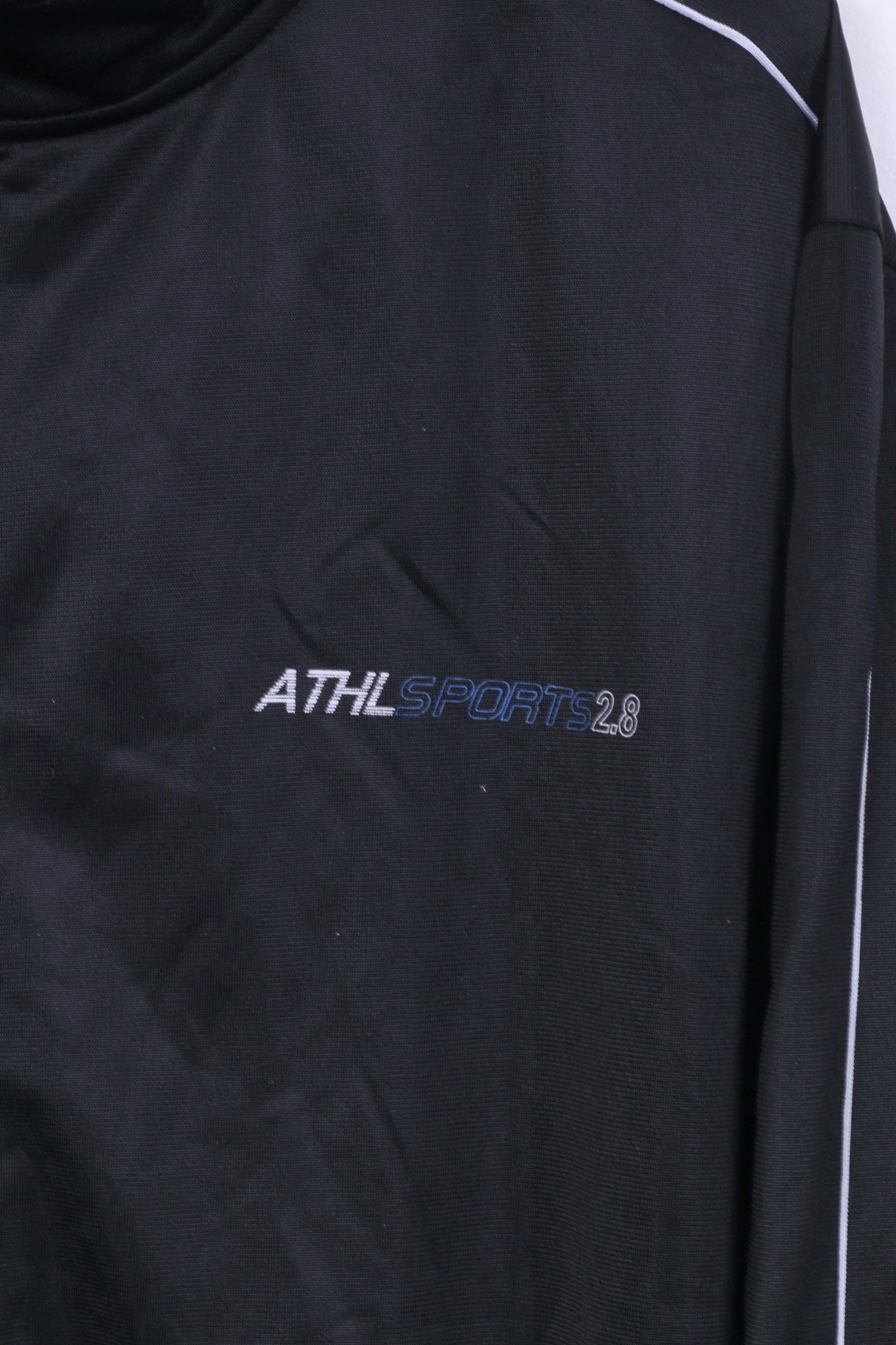 Athl Sport Mens L Sweatshirt Shiny Black Zip Up Retro Track Top