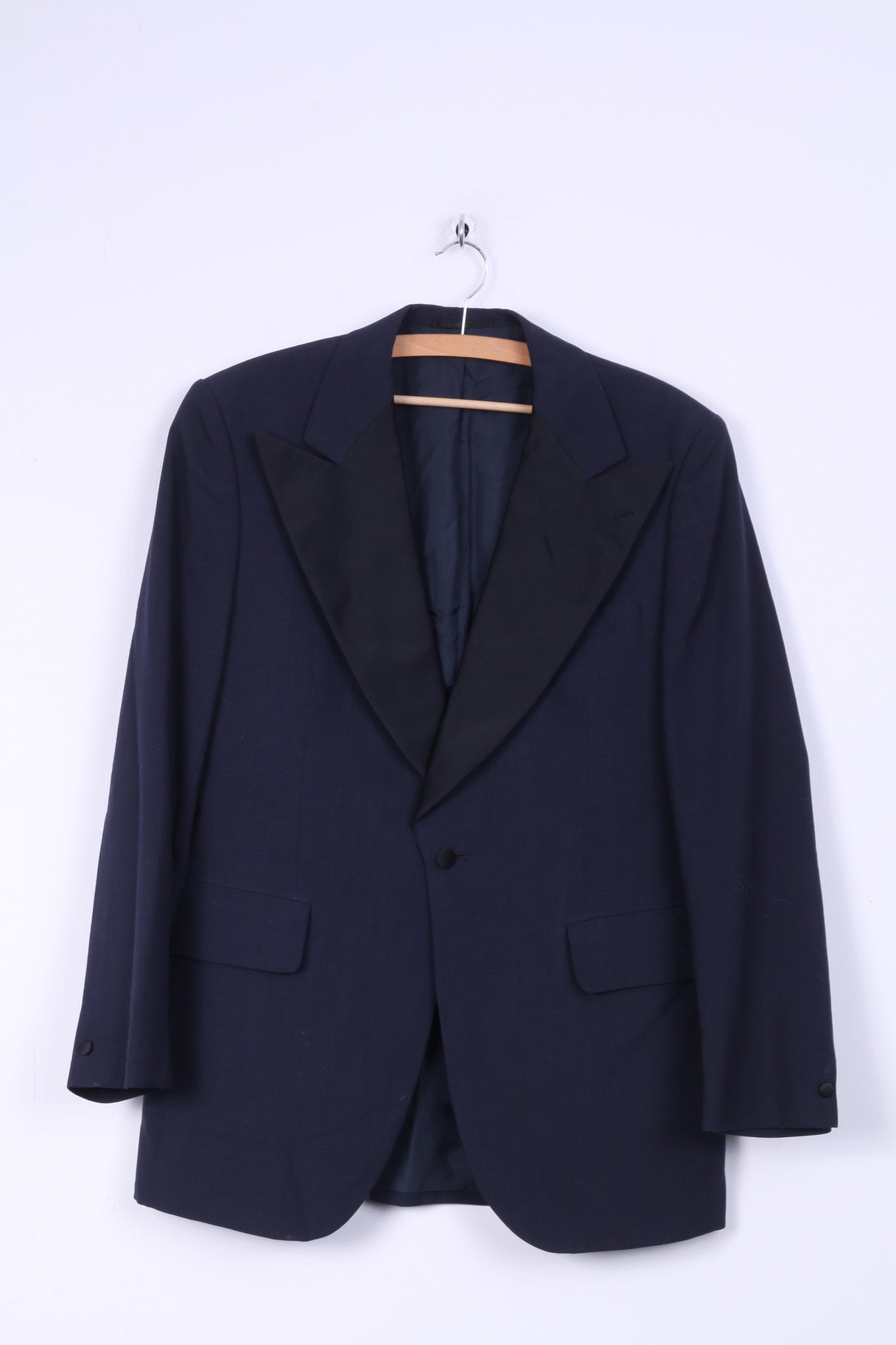 Treviera Grudes Blazer S pour homme Bleu marine Haut de costume simple boutonnage en laine mélangée