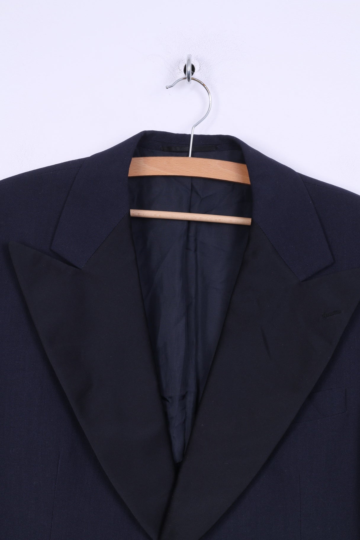 Treviera Grudes Blazer S pour homme Bleu marine Haut de costume simple boutonnage en laine mélangée