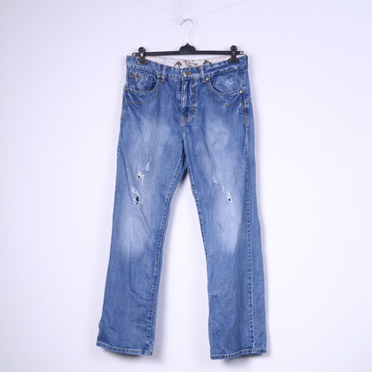 Joe Browns Hommes 32 Denim Pantalon Bleu Coton Déchiré Jeans Jambe Droite