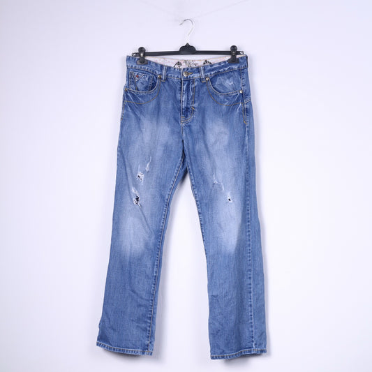 Joe Browns Hommes 32 Denim Pantalon Bleu Coton Déchiré Jeans Jambe Droite