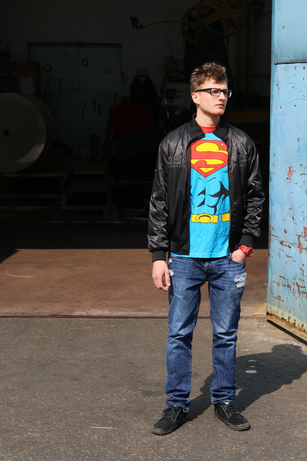 Superman Mens L T-Shirt Comic Superman Blue Top Crew Neck