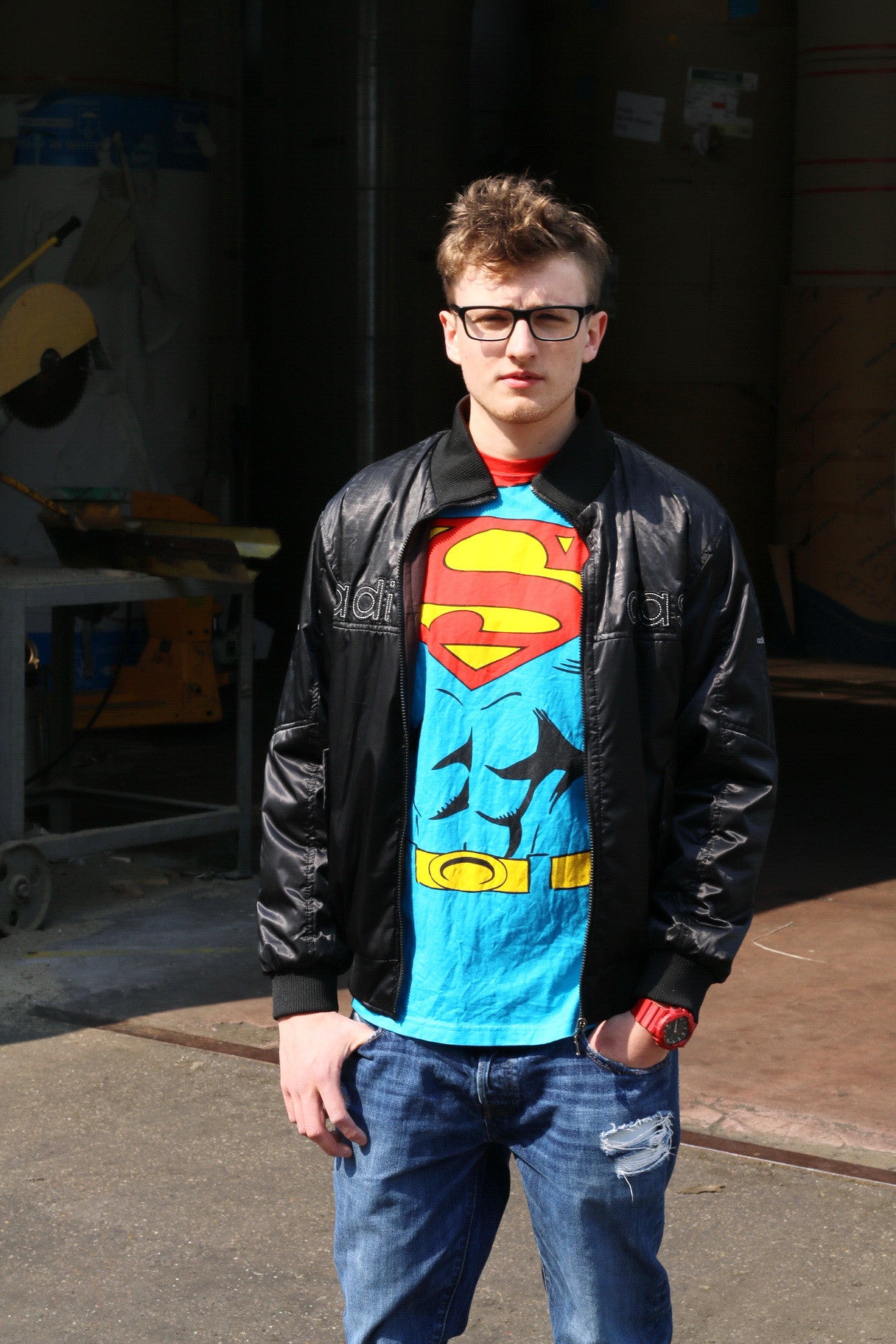 Superman Hommes L T-Shirt Bande Dessinée Superman Bleu Haut Col Rond