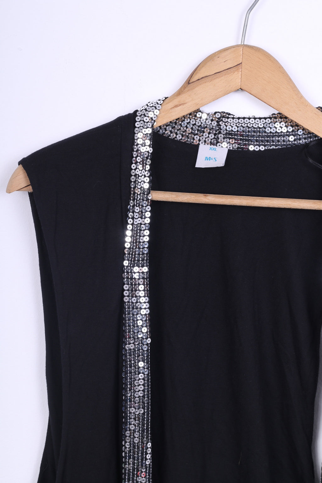 M&S Womens XXL Waterfall Vest Sequins Black Party