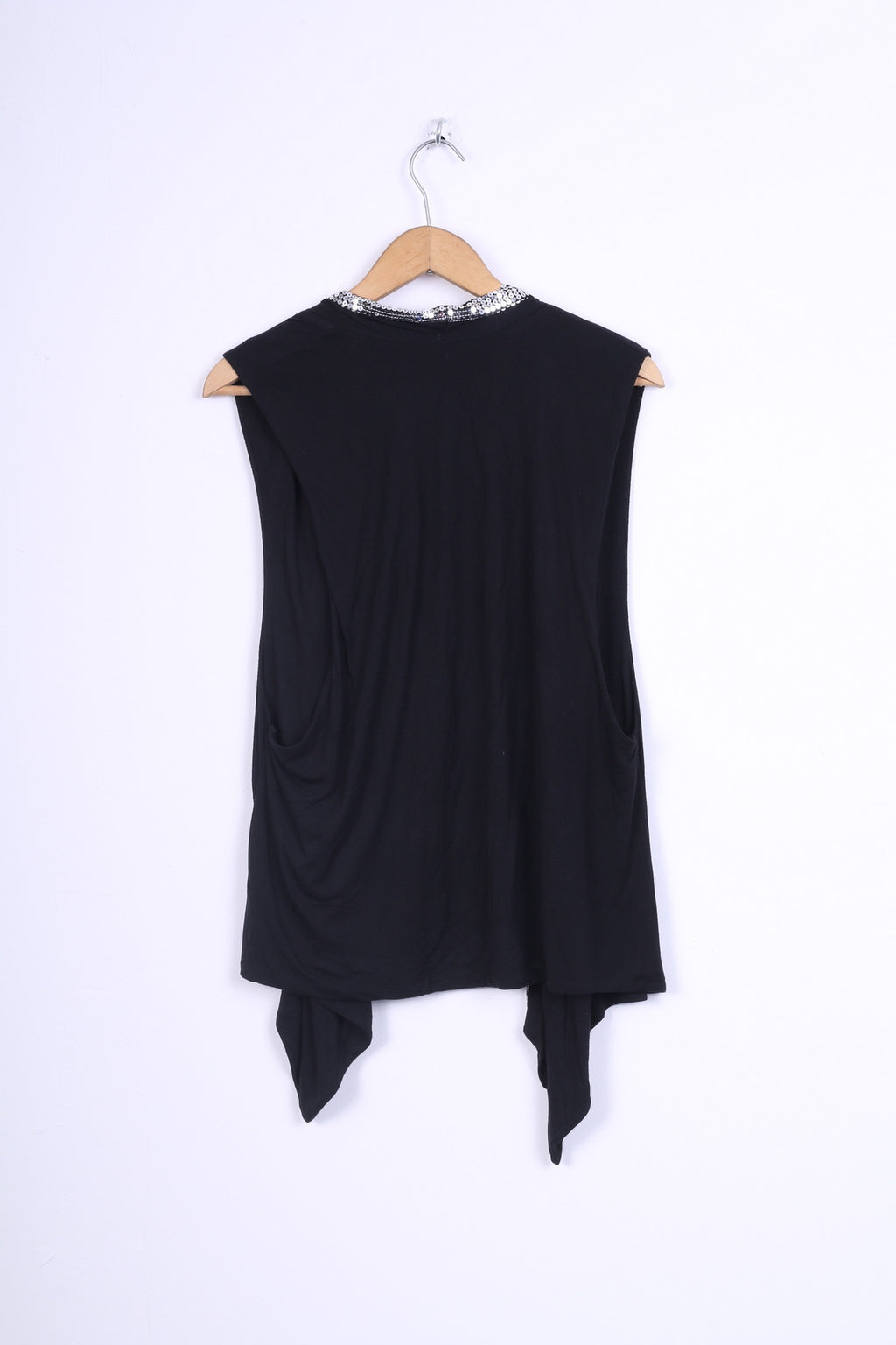 M&S Womens XXL Waterfall Vest Sequins Black Party