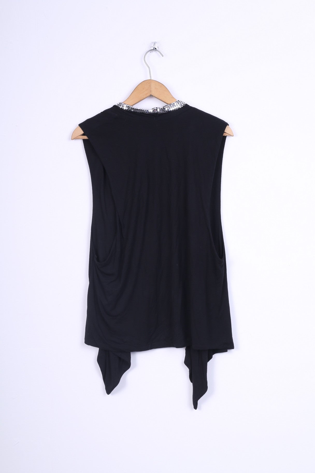 M&S Womens XXL Waterfall Vest Sequins Black Party